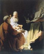 Rembrandt van rijn two lod men disputing oil painting on canvas